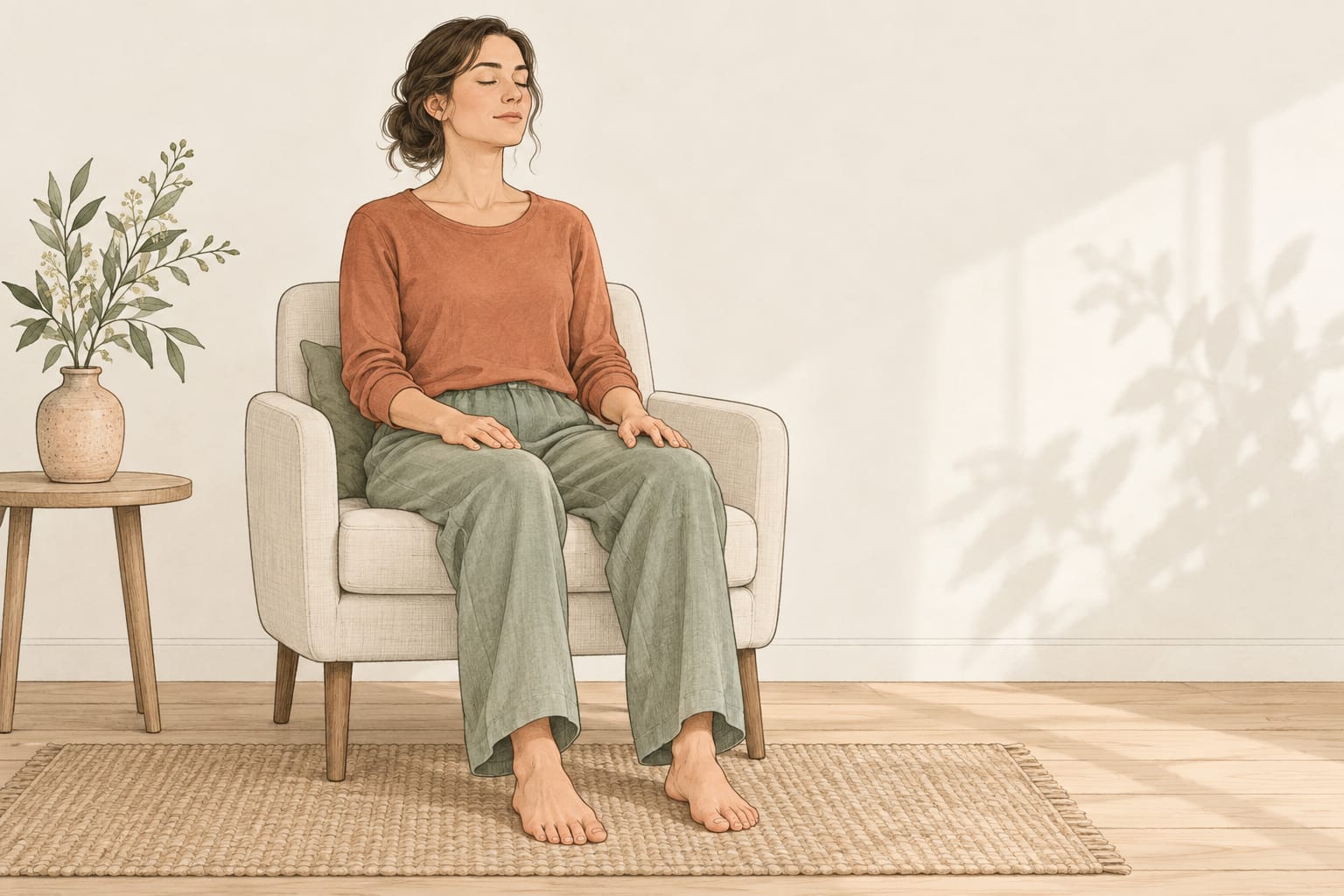 Illustration d’une personne assise, détendue et sereine.